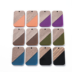 Opaque Resin & Walnut Wood Pendants, Two Tone, Rectangle, Mixed Color, 32.5x21x3mm, Hole: 2mm(RESI-T035-38)