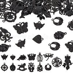 PandaHall Elite 56Pcs 14 Styles Alloy Pendants, Tooth & Lion & Compass, Electrophoresis Black, 17.5~51x16~31.5x1.5~5mm, Hole: 1.5~2.7mm, 4pcs/style(FIND-PH0010-30)