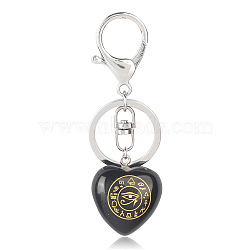 Natural Obsidian Heart with Eye of Horus Keychain, Reiki Energy Stone Keychain for Bag Jewelry Gift Decoration, 9.5x3cm(PW-WG82166-03)