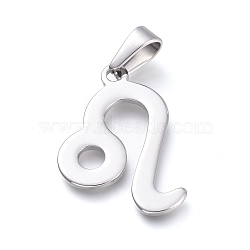 304 Stainless Steel Pendants, Constellation/Zodiac Sign, Stainless Steel Color, Leo, 31x25x1.5mm, Hole: 10x4mm(STAS-L210-06D-P)