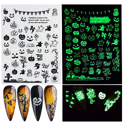 Luminous Plastic Nail Art Stickers Decals, Self-adhesive, For Nail Tips Decorations, Halloween 3D Design, Glow in the Dark, Ghost, 103x80mm(LUMI-PW0004-050C)
