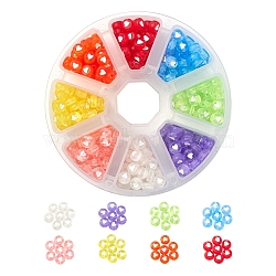 400Pcs 8 Colors Transparent Acrylic Beads, Flat Round with White Heart, Mixed Color, 7x3.5mm, Hole: 1.8mm, 6.5g, about 50pcs/color(TACR-YW0001-44)