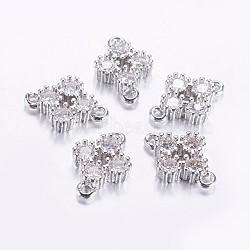 Long-Lasting Plated Brass Micro Pave Cubic Zirconia Links, Clear, Flower, Real Platinum Plated, Real Platinum Plated, 13.5x9.5x3mm, Hole: 1.5mm(ZIRC-F069-26P)