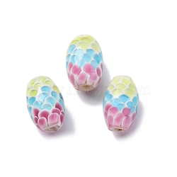 Two Tone Handmade Lampwork Beads, Oval with Scale Pattern, Light Sky Blue, 16.5~18.5x10.5~11.5mm, Hole: 2.5mm(LAMP-K042-01C)