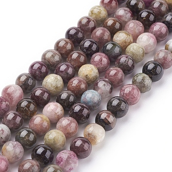 Natural Tourmaline Beads strands, Round, 8mm, Hole: 1mm, 24pcs/strand, 7.5 inch