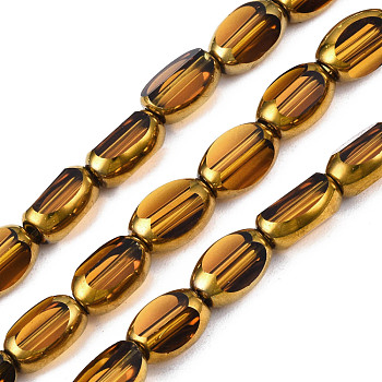 Electroplate Glass Beads Strands, Edge Plated, Oval, Goldenrod, 7x4.5x4mm, Hole: 0.8mm, about 50pcs/strand, 13.07~13.15 inch(33.2~33.4cm)