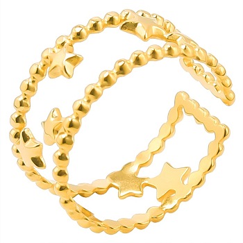 Minimalist Stainless Steel Star Open Cuff Ring for Women Men, Golden
