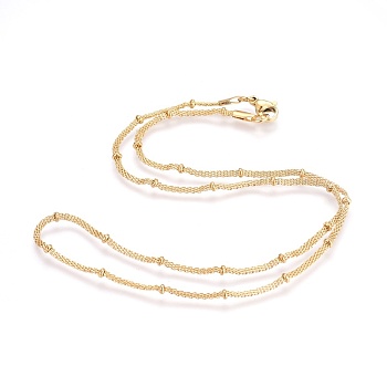 304 Stainless Steel Mesh Chain Necklaces, with 304 Stainless Steel Beads and 304 Stainless Steel Clasps, Golden, 16.9 inch(43cm), 2mm