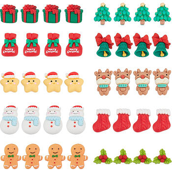 40Pcs 10 Styles Christmas Theme Opaque Resin Cabochons, Snowman & Reindeer & Lucky Bag, Mixed Shapes, Mixed Color, 21~31x15~24x5~9mm, 4pcs/style