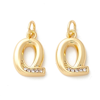 Rack Plating Eco-friendly Brass Micro Pave Clear Cubic Zirconia Charms, Long-Lasting Plated, Real 18K Gold Plated, Cadmium Free & Nickel Free & Lead Free, Letter.Q, 14x10.5x2.5mm, Hole: 3.5mm