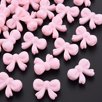 Opaque Acrylic Beads, Bowknot, Pink, 15.5x20x8.5mm, Hole: 2mm, about 440pcs/500g