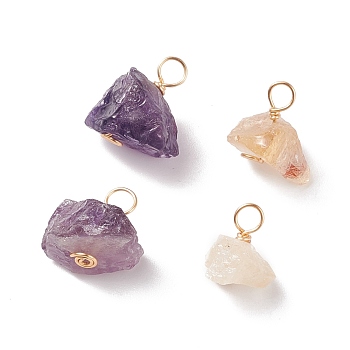 Rough Raw Natural Ametrine Pendants, with Real 18K Gold Plated Tone Copper Wire Wrapped, Nuggets Charm, 12.5~17x11.5~15.5x9.5~13mm, Hole: 3.5~4mm