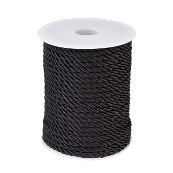 3-Ply Polyester Cords, Binding Rope with Decorative Rope, Plastic Clasp Hand Cord, Black, 5mm, 30m/roll