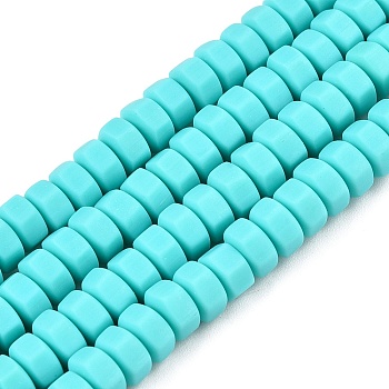 Handmade Polymer Clay Beads Strand, Hexagon, Pale Turquoise, 6x6.5x3.5mm, Hole: 1.4mm, about 109~110pcs/strand, 15.63~15.79 inch(39.7~40.1cm)