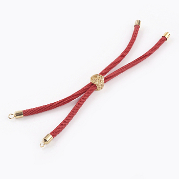 Nylon Twisted Cord Bracelet Making, Slider Bracelet Making, with Brass Findings, Tree of Life, Golden, Red, 8-5/8 inch(22cm), 3mm