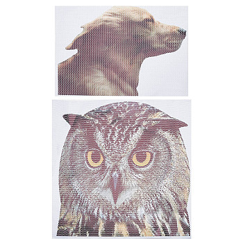 2 Sheets 2 Style Owl & Dog Plastic Waterproof Car Window Stickers, Perforated Self-adhesive Decals for Car Windows Decorations, Mixed Patterns, 235x310x0.3mm and 310x305x0.3mm, 1 Sheet/style