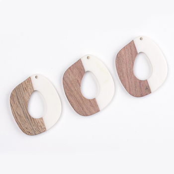 Resin & Walnut Wood Pendants, Quadrangle, White, 47x38x3mm, Hole: 2mm