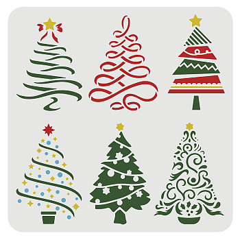 Large Plastic Reusable Drawing Painting Stencils Templates, for Painting on Scrapbook Fabric Tiles Floor Furniture Wood, Square, Christmas Tree Pattern, 300x300mm