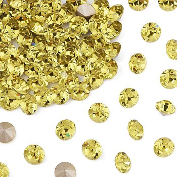 Preciosa&reg MAXIMA Crystal Round Stones, Czech Crystal, Dura Foiling, Round(431 11 615 Chaton), 80250 Acid Yellow, SS12/PP24(3~3.2mm)