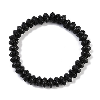 Natural Lava Rock Beaded Stretch Bracelets for Men Women, Rondelle, Inner Diameter: 2-1/8 inch(5.3cm), Bead: 9x5mm