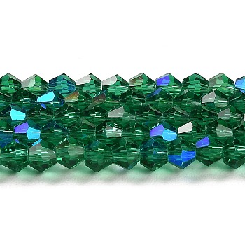 Transparent Electroplate Glass Beads Strands, AB Color Plated, Faceted, Bicone, Teal, 4x4mm, Hole: 0.8mm, about 82~85pcs/strand, 12.01~12.2 inch(30.5~31cm)