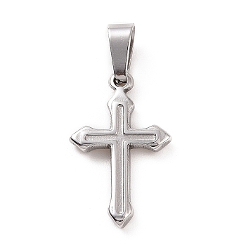 Vacuum Plating 201 Stainless Steel Pendants, Cross Charms, Stainless Steel Color, 19x11.5x2mm, Hole: 6x2.5mm