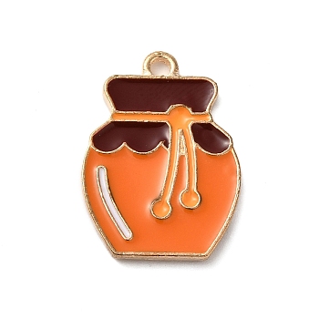 Thanksgiving Day Theme Alloy Enamel Pendants, Golden, Jar Charm, Orange, 22.5x16.5x1.5mm, Hole: 1.8mm