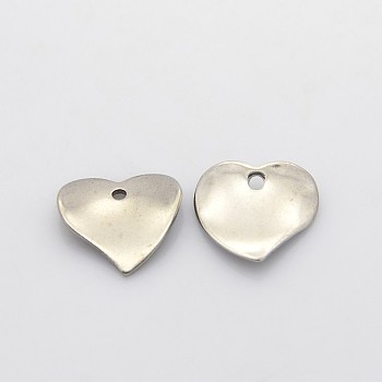 304 Stainless Steel Heart Charms, Wavy, Stainless Steel Color, 15x16x2mm, Hole: 2mm