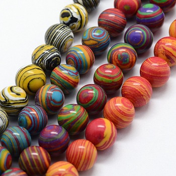 Synthetic Malachite Beads Strands, Dyed, Round, Mixed Color, 4mm, Hole: 0.6mm, about 95pcs/strand,  14.76 inch(37.5cm)