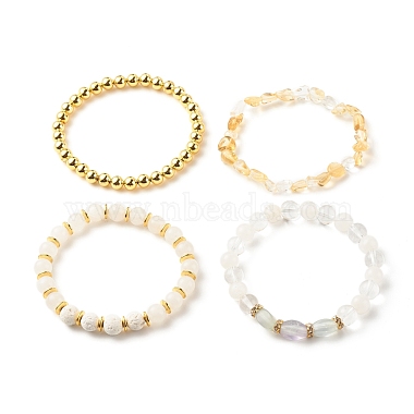 4pcs 4 bracelets extensibles perlés en laiton et pierres précieuses de style sertis de strass en cristal pour les femmes(BJEW-JB07884)-4