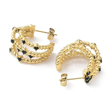 Real 18K Gold Plated 304 Stainless Steel Stud Earrings with Rhinestone(EJEW-L267-004G-02)-2