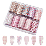 10 Rolls Transfer Nail Art Stickers, Nail Tips Decorations for Women, Tartan Pattern, Pink, 136x4x0.003cm(MRMJ-SP0001-46)