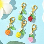 Apple Glass Seed Beads Pendant Decorations, with Alloy Swivel Lobster Claw Clasps, Mixed Color, 37mm(HJEW-MZ00354)
