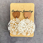 Transparent Acrylic Wood Dangle Stud Earrings, Flat Round, Platinum, Snowflake, 50mm(FS-WG0124A-03)