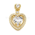Brass Micro Pave Cubic Zirconia Pendants, Heart, Rack Plating, Long-Lasting Plated, Lead Free & Cadmium Free, Clear, 21mm, Hole: 1.5mm(KK-K401-07A-01)