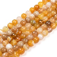 Natural Agate Beads Strands, Dyed, Faceted, Round, Dark Goldenrod, 8mm, Hole: 1mm, about 48pcs/strand, 15.7 inch(G-H1593-8mm-01)