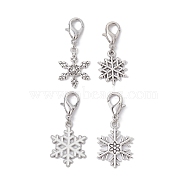 Christmas Sonwflake Alloy Pendant Decorations, with Lobster Claw Clasps, Antique Silver, 36~43mm(HJEW-JM01512)