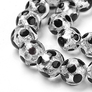 Handmade Silver Foil Lampwork Beads Strands, Round, Polka Dot Pattern, Black, 12mm, Hole: 1mm, 25pcs/strand, 11.2 inch(FOIL-L016-D04)