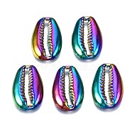 Alloy Pendants, No Hole/Undrilled, Cadmium Free & Nickel Free & Lead Free, Cowrie Shell Shape, Rainbow Color, 19x12x2.5mm(PALLOY-N163-001-NR)