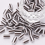 Glass Bugle Beads, Opaque Colours Seep, Round Hole, Black, 8~10x4mm, Hole: 1.8mm, about 200pcs/50g(X-SEED-S055-A-006)