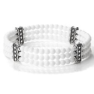 Round Natural White Jade & Alloy Multi-Strand Beaded Stretch Bracelets for Women Men(GQ0306-4)