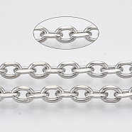 304 Stainless Steel Cable Chains, Diamond Cut Chains, Unwelded, Faceted, with Spool, Oval, Stainless Steel Color, 6x4x1mm, about 65.61 Feet(20m)/roll(STAS-R100-22)