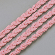 Braided Faux Suede Cord, Faux Suede Lace, Pink, 7x3mm, about 5yards/1roll(X-LW-Q008-2.7mm-1038)