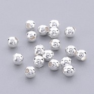 Brass Smooth Round Beads, Seamed Spacer Beads, Silver Color Plated, 3mm, Hole: 1mm, about 1000pcs/50g(X-EC400-1S)