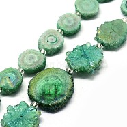 Natural Druzy Quartz Crystal Beads Strands, Solar Quartz, Dyed, Nuggets, Lime Green, 14~22x13~20x4~6mm, Hole: 1.5~2mm, about 9~12pcs/strand, 7.7~7.9 inch(19.5~20cm)(G-F582-A09)