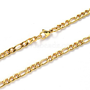 Vacuum Plating 304 Stainless Steel Figaro Chain Necklaces, with Lobster Claw Clasp, Golden, Link: 8.5x4x1.2mm and 6x4.5x1.2mm, 19.68 inch(50cm)(NJEW-S420-003B-G)