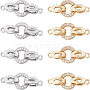 8Pcs 2 Colors Brass Micro Pave Clear Cubic Zirconia Fold Over Clasps, Oval, Mixed Color, Oval: 9.5x8.5x3mm, Clasp: 11x4x5mm, Hole: 1.2mm, 4pcs/color(KK-SC0004-07)