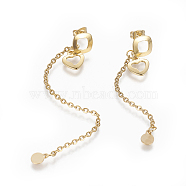 304 Stainless Steel Stud Earrings, Hypoallergenic Earrings, Asymmetrical Earrings, with Cable Chains and Ear Nuts, Heart, Golden, 90mm and 50mm, Pin: 0.6mm(EJEW-E248-50G)