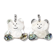 Natural Paua Shell & Black Lip Shell & White Shell Pendants, Bear Charms with Stainless Steel Color Tone Stainless Steel Snap on Bails, 46x48x4mm, Hole: 6x4mm(FIND-A041-02J-P)