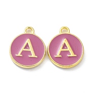 Golden Plated Alloy Enamel Charms, Cadmium Free & Lead Free, Enamelled Sequins, Flamingo, Flat Round with Letter, Letter.A, 14x12x2mm, Hole: 1.4mm(ENAM-XCP0001-13A)